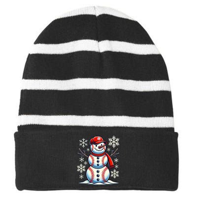 Christmas Baseball Snowman Baseball Christmas Striped Beanie with Solid Band