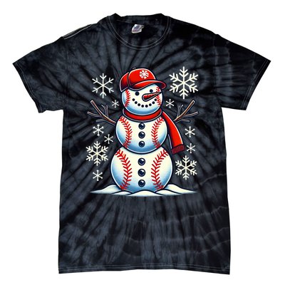 Christmas Baseball Snowman Baseball Christmas Tie-Dye T-Shirt