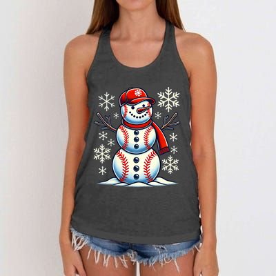 Christmas Baseball Snowman Baseball Christmas Women's Knotted Racerback Tank