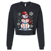 Christmas Baseball Snowman Baseball Christmas Cropped Pullover Crew