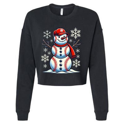 Christmas Baseball Snowman Baseball Christmas Cropped Pullover Crew