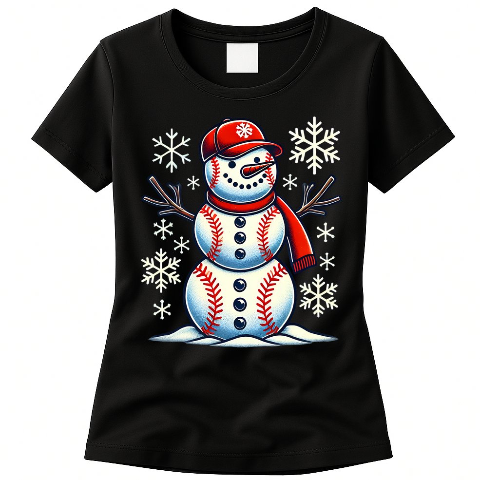 Christmas Baseball Snowman Baseball Christmas Womens T-Shirt
