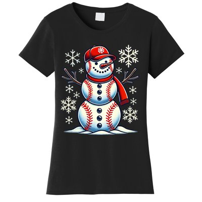 Christmas Baseball Snowman Baseball Christmas Women's T-Shirt