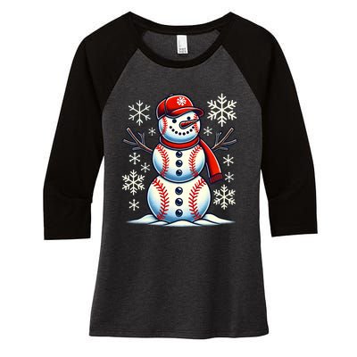 Christmas Baseball Snowman Baseball Christmas Women's Tri-Blend 3/4-Sleeve Raglan Shirt