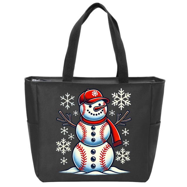 Christmas Baseball Snowman Baseball Christmas Zip Tote Bag