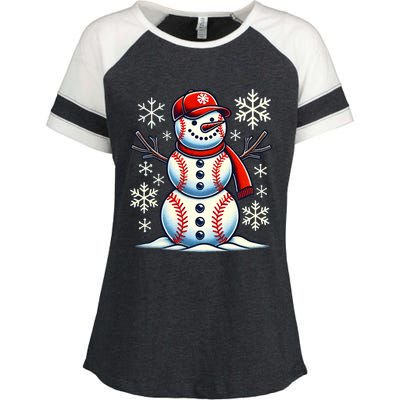 Christmas Baseball Snowman Baseball Christmas Enza Ladies Jersey Colorblock Tee