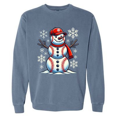 Christmas Baseball Snowman Baseball Christmas Garment-Dyed Sweatshirt