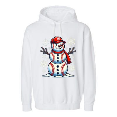 Christmas Baseball Snowman Baseball Christmas Garment-Dyed Fleece Hoodie