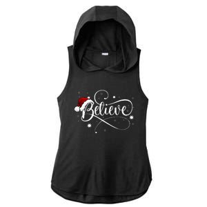 Christmas Believe Santa Claus Believe Christmas Ladies PosiCharge Tri-Blend Wicking Draft Hoodie Tank