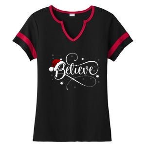 Christmas Believe Santa Claus Believe Christmas Ladies Halftime Notch Neck Tee