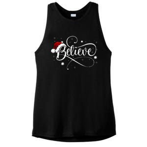 Christmas Believe Santa Claus Believe Christmas Ladies PosiCharge Tri-Blend Wicking Tank