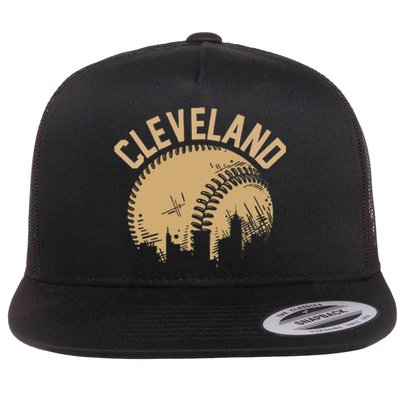 Cleveland Baseball Skyline Ohio Player Coach Fan Flat Bill Trucker Hat