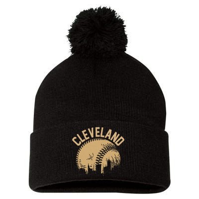 Cleveland Baseball Skyline Ohio Player Coach Fan Pom Pom 12in Knit Beanie