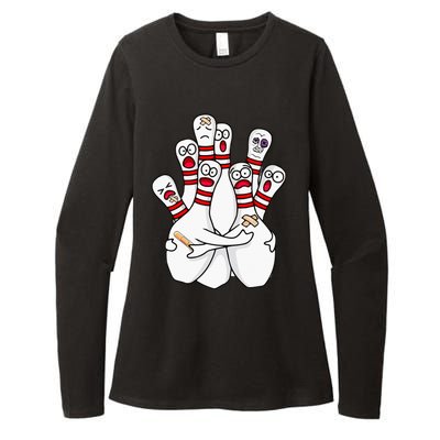 Cartoon Bowling Scared Bowling Pins Funny Sport Bowler Womens CVC Long Sleeve Shirt