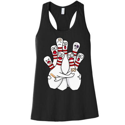 Cartoon Bowling Scared Bowling Pins Funny Sport Bowler Women's Racerback Tank