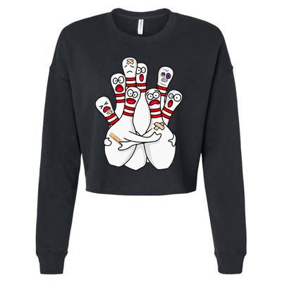 Cartoon Bowling Scared Bowling Pins Funny Sport Bowler Cropped Pullover Crew