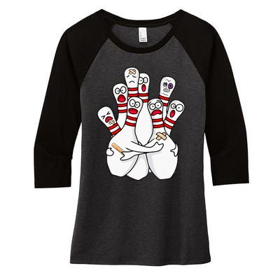 Cartoon Bowling Scared Bowling Pins Funny Sport Bowler Women's Tri-Blend 3/4-Sleeve Raglan Shirt