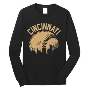 Cincinnati Baseball Skyline Ohio Player Coach Fan Long Sleeve Shirt