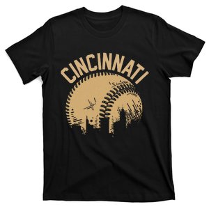 Cincinnati Baseball Skyline Ohio Player Coach Fan T-Shirt