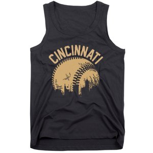 Cincinnati Baseball Skyline Ohio Player Coach Fan Tank Top