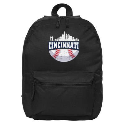 Cincinnati Baseball Skyline Ohio Baseball Player Gift 16 in Basic Backpack