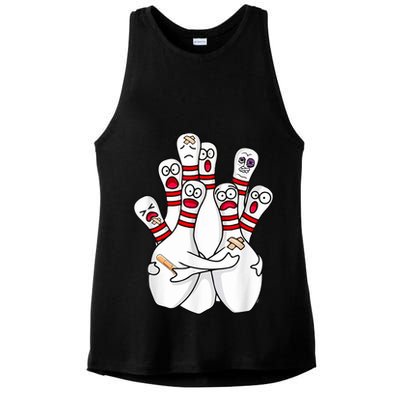 Cartoon Bowling Scared Bowling Pins Funny Sport Bowler Ladies PosiCharge Tri-Blend Wicking Tank