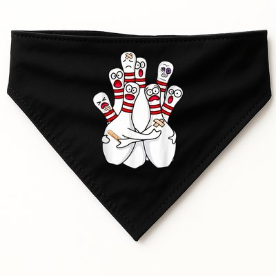 Cartoon Bowling Scared Bowling Pins Funny Sport Bowler USA-Made Doggie Bandana