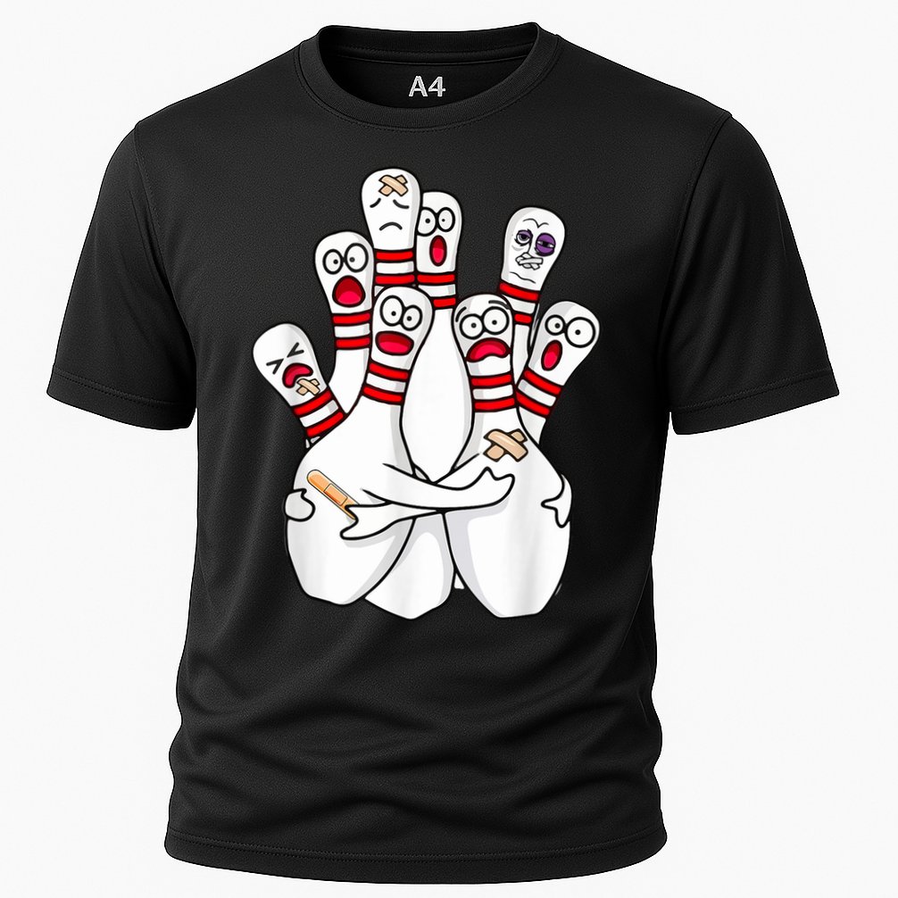Cartoon Bowling Scared Bowling Pins Funny Sport Bowler Performance Shirt
