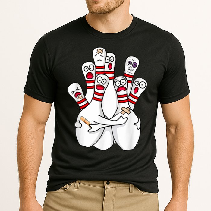 Cartoon Bowling Scared Bowling Pins Funny Sport Bowler Performance Shirt