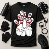 Cartoon Bowling Scared Bowling Pins Funny Sport Bowler Performance Shirt