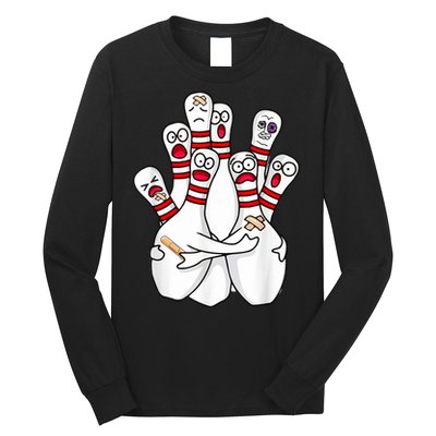Cartoon Bowling Scared Bowling Pins Funny Sport Bowler Long Sleeve Shirt