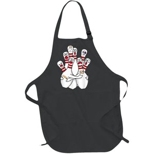 Cartoon Bowling Scared Bowling Pins Funny Sport Bowler Full-Length Apron With Pockets