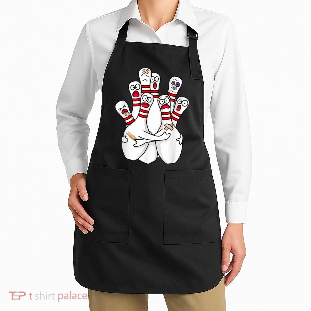Cartoon Bowling Scared Bowling Pins Funny Sport Bowler Apron