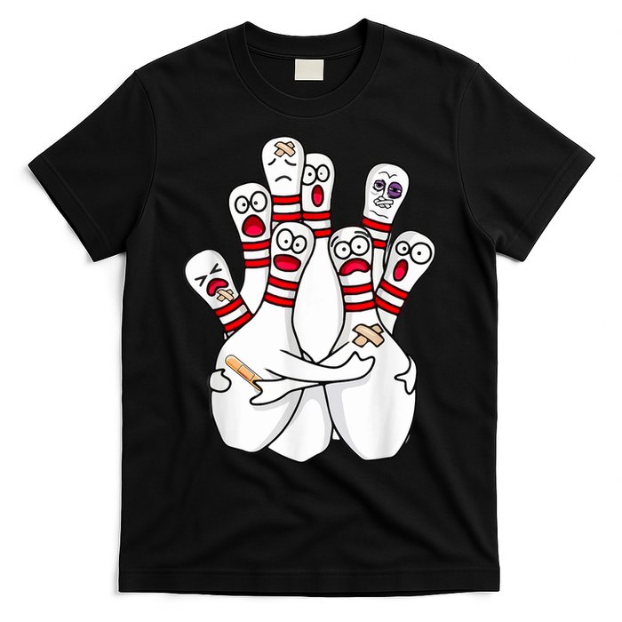 Cartoon Bowling Scared Bowling Pins Funny Sport Bowler T-Shirt