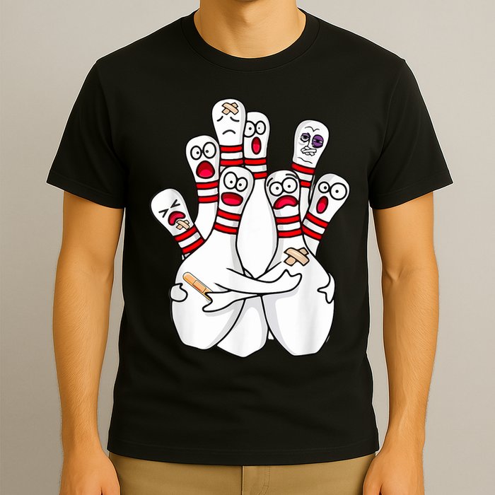 Cartoon Bowling Scared Bowling Pins Funny Sport Bowler T-Shirt
