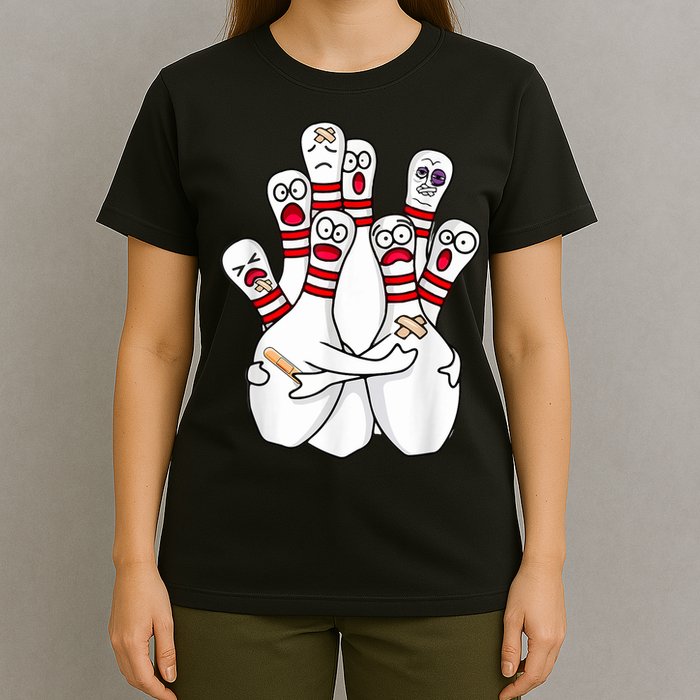 Cartoon Bowling Scared Bowling Pins Funny Sport Bowler T-Shirt
