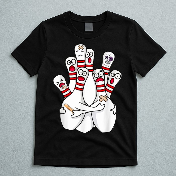 Cartoon Bowling Scared Bowling Pins Funny Sport Bowler T-Shirt