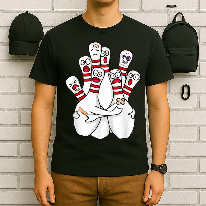 Cartoon Bowling Scared Bowling Pins Funny Sport Bowler T-Shirt