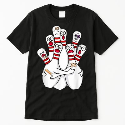 Cartoon Bowling Scared Bowling Pins Funny Sport Bowler Tall T-Shirt