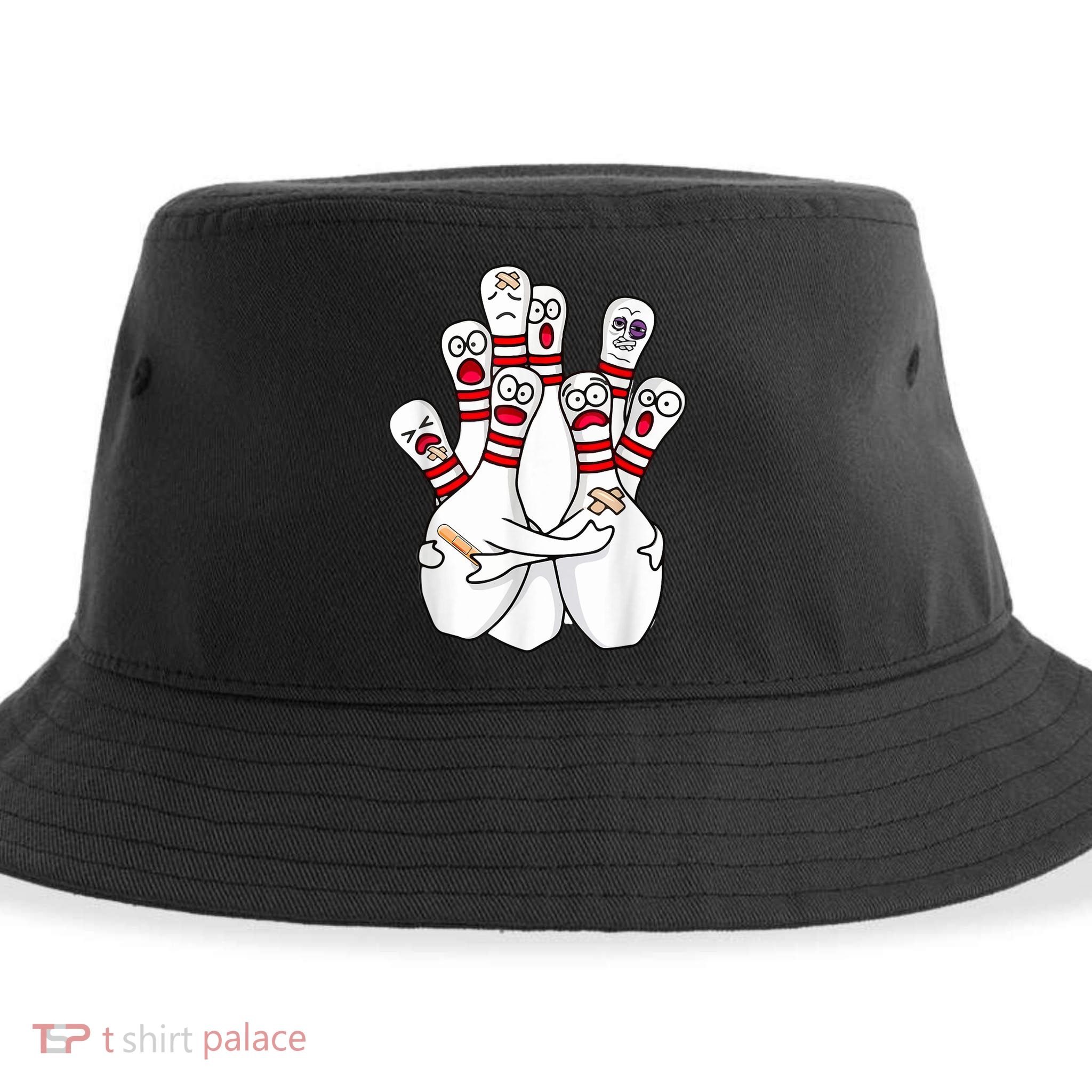 Cartoon Bowling Scared Bowling Pins Funny Sport Bowler Sustainable Bucket Hat