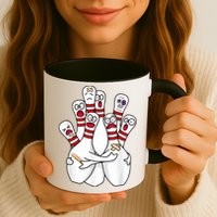 Cartoon Bowling Scared Bowling Pins Funny Sport Bowler Mug