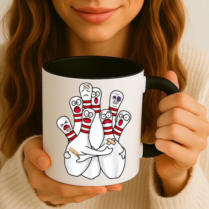 Cartoon Bowling Scared Bowling Pins Funny Sport Bowler Mug