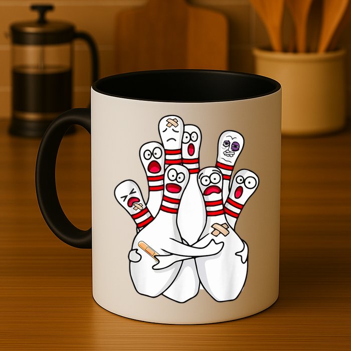 Cartoon Bowling Scared Bowling Pins Funny Sport Bowler Mug