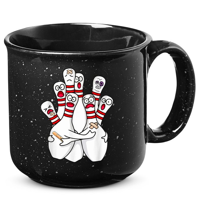 Cartoon Bowling Scared Bowling Pins Funny Sport Bowler 15oz Campfire Ceramic Mug