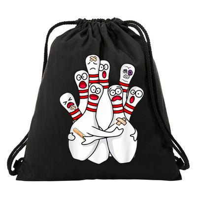 Cartoon Bowling Scared Bowling Pins Funny Sport Bowler Drawstring Bag
