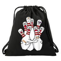 Cartoon Bowling Scared Bowling Pins Funny Sport Bowler Drawstring Bag