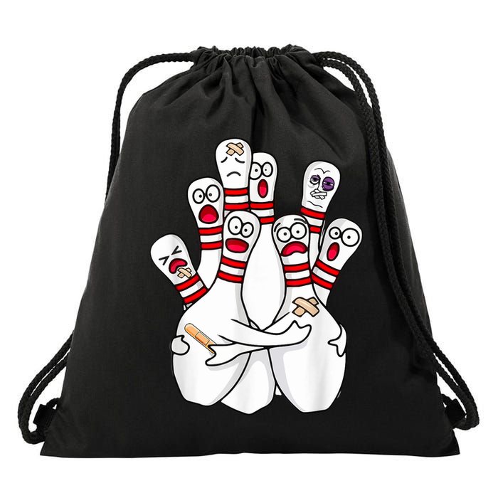 Cartoon Bowling Scared Bowling Pins Funny Sport Bowler Drawstring Bag
