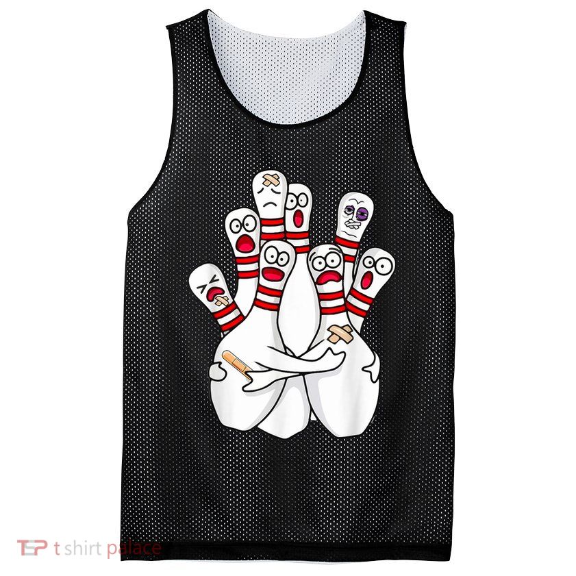 Cartoon Bowling Scared Bowling Pins Funny Sport Bowler Mesh Reversible Basketball Jersey Tank