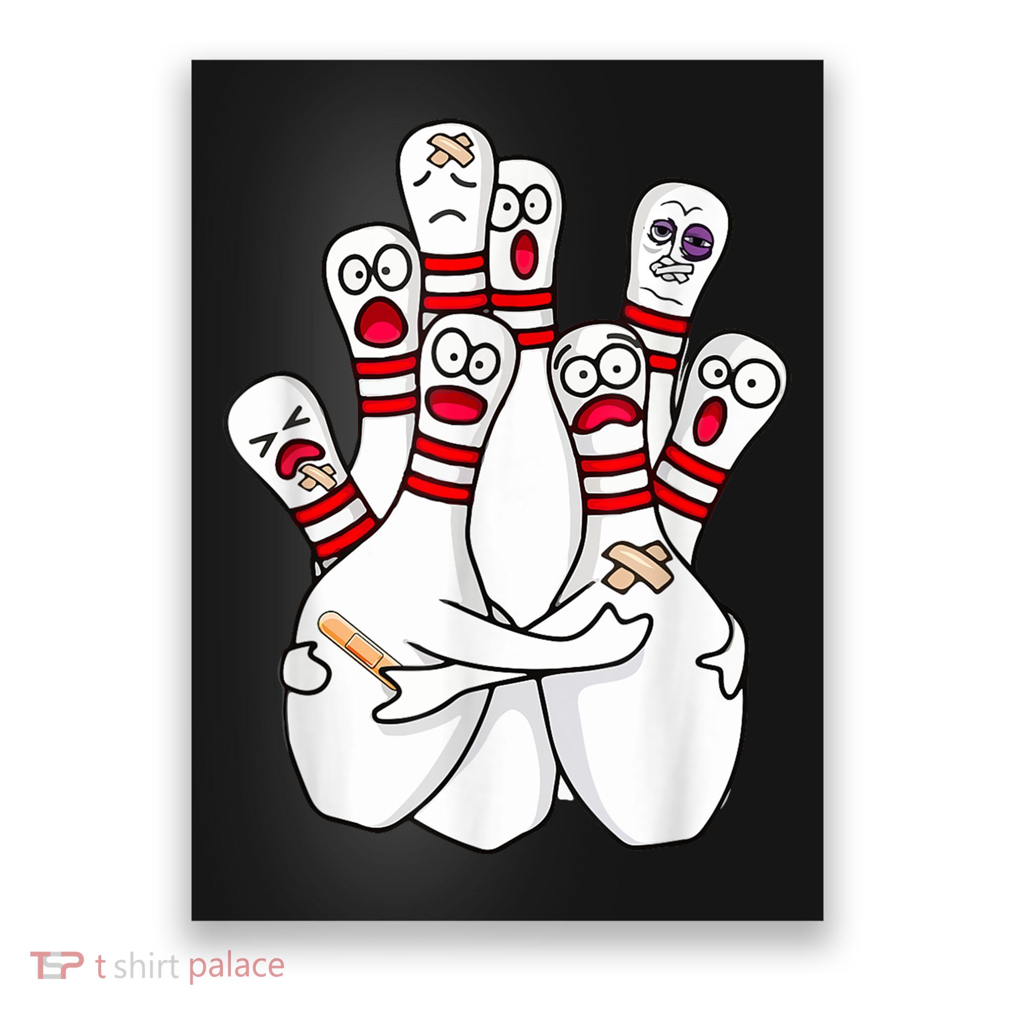 Cartoon Bowling Scared Bowling Pins Funny Sport Bowler Poster