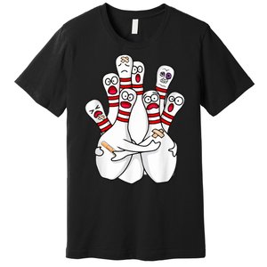 Cartoon Bowling Scared Bowling Pins Funny Sport Bowler Premium T-Shirt